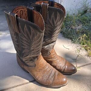 Brown and tan leather cowboy